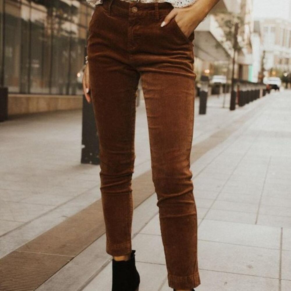 Bohme Corduroy Pants Women 28 Brown Slim Fit Stretch Rust Trousers